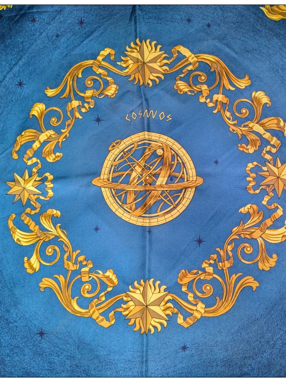 Hermès Blue & Gold Cosmos 90 Silk Scarf By Philippe Ledoux - Picture 2 of 3